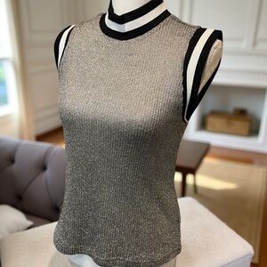 BB Dakota for Anthropologie Metallic Lurex Knit Varsity Tank Top | Silver | M